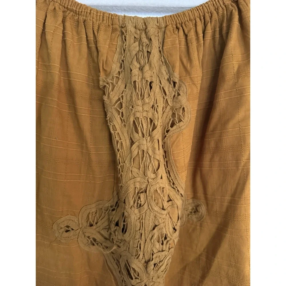 Free People Womens Size S Mustard Yellow Crochet Boho‎ Mini Dress Off Shoulders